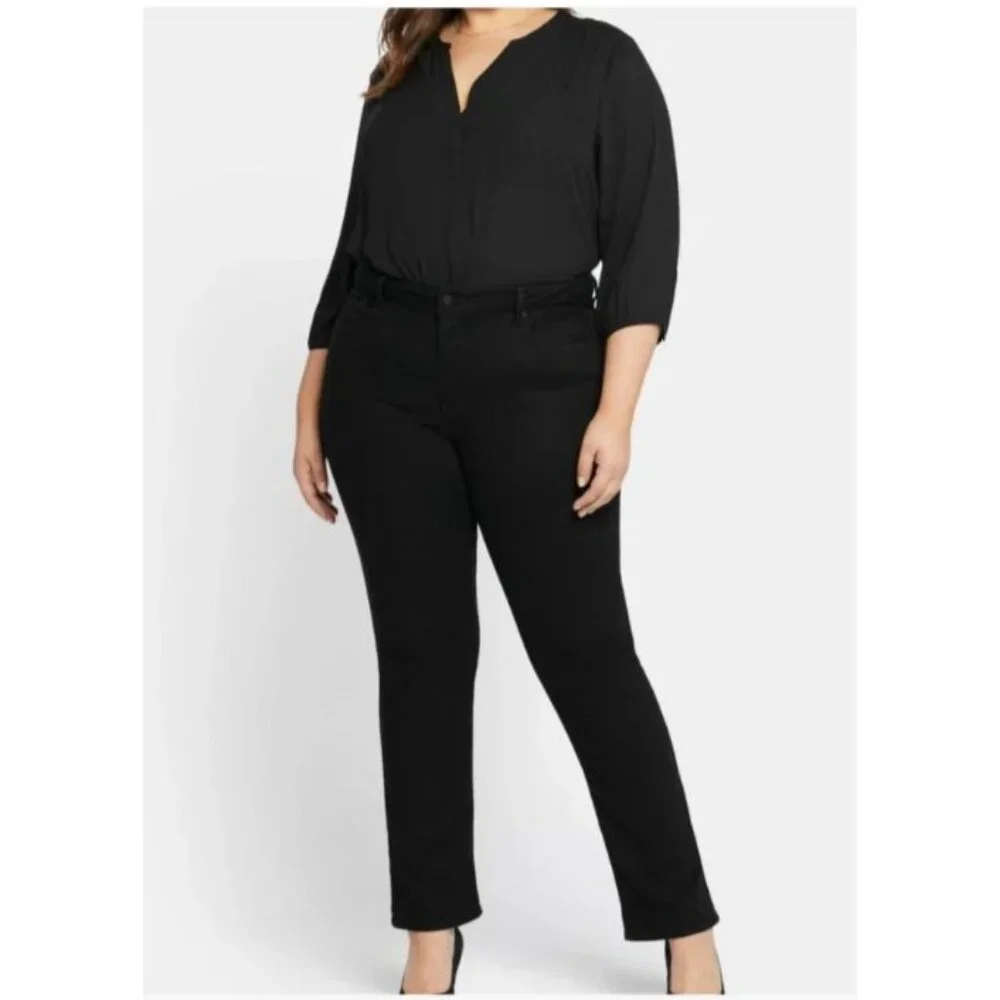 NYDJ Womens Marilyn Straight Leg Jeans Size 24W Black Denim new $99
